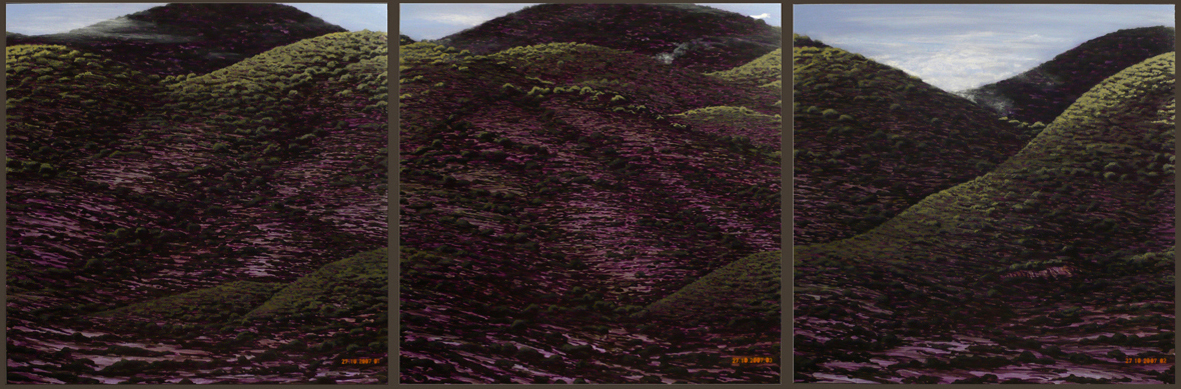 SI-039- LA HORA, Tríptico II (vista 1-3-2), Acrílico - tabla 64 x 192 cm