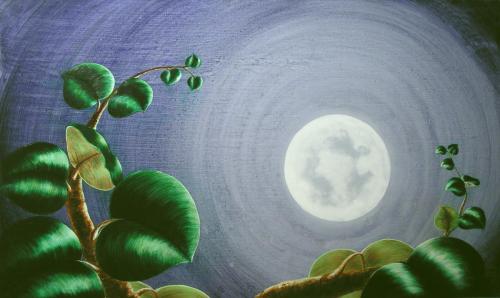 LA LUNA III (La Canción de Peiwoh), Acrílico - tabla 66 x 110 cm.