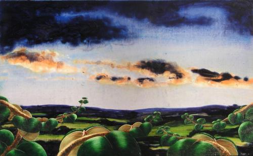 ATARDECER I (La canción de Peiwoh), Acrílico - tabla 25 x 41 cm.