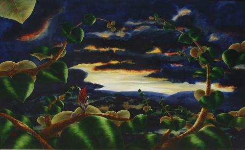 EL ÁRBOL III (La canción de Peiwoh), Acrílico - tabla 110 x 180 cm.