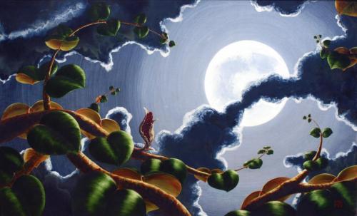 LA LUNA XIII (La canción de Peiwoh), Acrílico - tabla 110 x 178 cm.