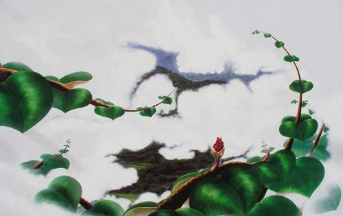 NUBES II (La canción de Peiwoh), Acrílico - tabla 110 x 178 cm.