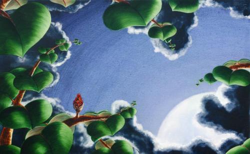 LA LUNA XVII (La Canción de Peiwoh), Acrílico - tabla 41 x 66 cm.