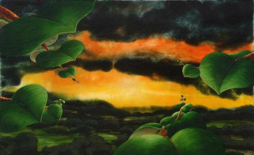 EL CREPÚSCULO II (La canción de Peiwoh), Acrílico - tabla 21 x 34 cm.