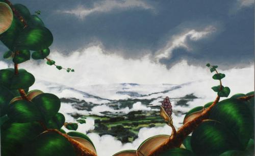 DÍA NUBLADO VI (La canción de Peiwoh), Acrílico - tabla 65 x 104 cm.