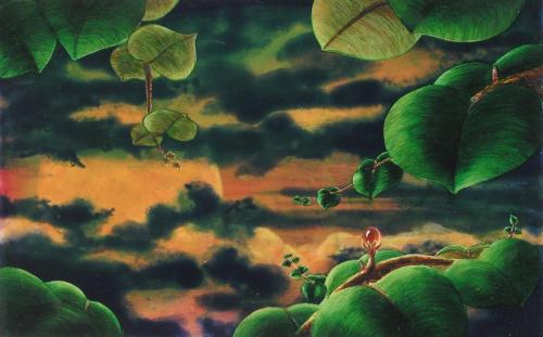 LUNA ROJA IV (La canción de Peiwoh), Acrílico - tabla 18 x 28 cm.